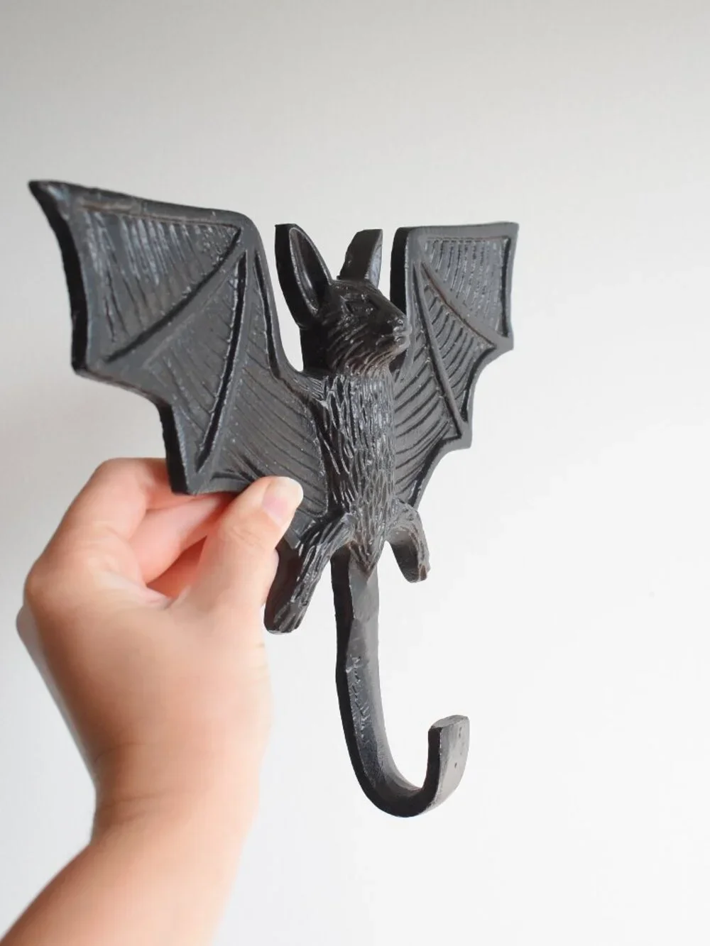 Black Cast Iron Metal Vampire Bat Wall Hook Spooky Gothic Halloween Decor